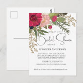 花の赤と緑のウェディングシャワー招待状 ポストカード (正面/裏面)