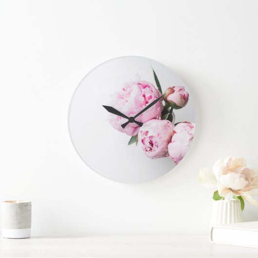 花の赤面のピンクのシャクヤク ラージ壁時計 (ホーム)