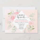花の赤面のピンクの緑の草木の女の子のベビーのブランチのシャワー 招待状 (正面)