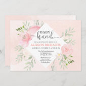 花の赤面のピンクの緑の草木の女の子のベビーのブランチのシャワー 招待状 (正面/裏面)