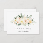 花の赤面のモモの緑の草木のミニマルなサンキューカード サンキューカード (正面/裏面)