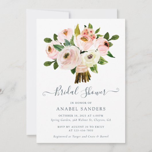 花の赤面の水彩画のシャクヤクのブライダルシャワー 招待状 (正面)