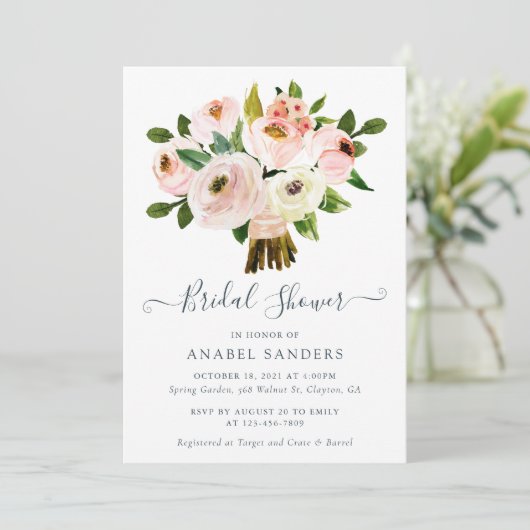 花の赤面の水彩画のシャクヤクのブライダルシャワー 招待状 (スタンド正面)
