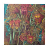 花の超本物のピンクの緑のデジタルアート タイル (正面)