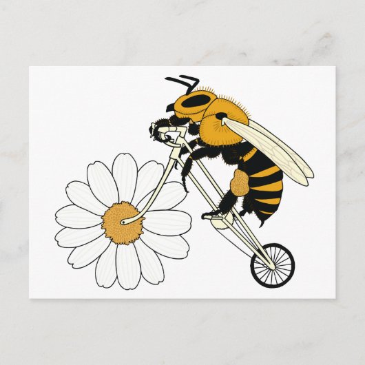 花の車輪が付いている蜂の乗馬のバイク ポストカード (正面)