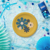 花の軌跡レトロ60s 70s花柄マスタード ペーパープレート (パーティー)