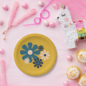 花の軌跡レトロ60s 70s花柄マスタード ペーパープレート (パーティー)