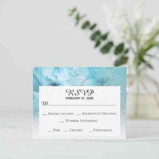 *~* 花の輝き 青と紫の水彩 ウェディング 出欠カード (スタンド正面)