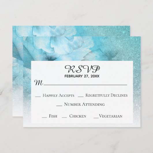 *~* 花の輝き 青と紫の水彩 ウェディング 出欠カード (正面/裏面)