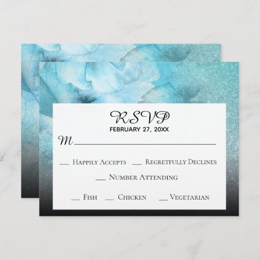 *~* 花の輝き 青と紫の水彩 ウェディング 出欠カード (正面/裏面)