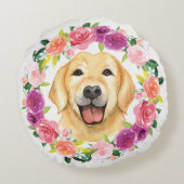 花の輪のイエローラブドッグのクッション ラウンドクッション (裏面)