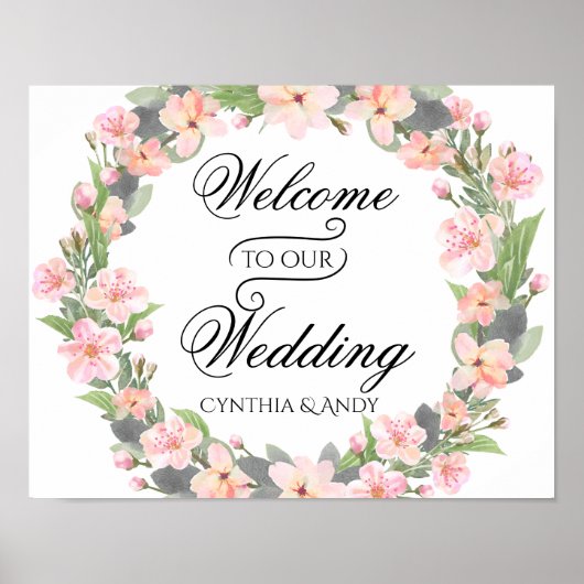 花の輪のウェディングポスターサイン おふたりの結婚式へようこそ ポスター (正面)