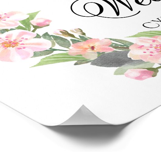 花の輪のウェディングポスターサイン ようこそ私たちの結婚式へ ポスター (角)