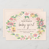 花の輪のクロスステッチ ベビーシャワーの招待状 招待状 (正面/裏面)