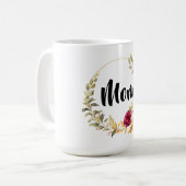花の輪のモノグラム コーヒーマグカップ (正面左)