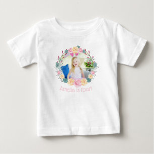 花の輪のユニコーン 誕生日パーティー オーダーメイド フォト ベビーTシャツ