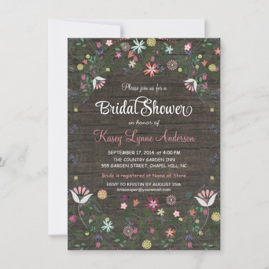 花の輪の素朴な木のウェディングシャワーの招待状 招待状 (正面)