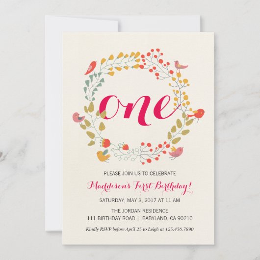 花の輪の赤ちゃんの最初の誕生日招待状 招待状 (正面)