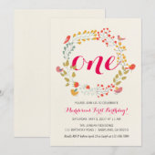 花の輪の赤ちゃんの最初の誕生日招待状 招待状 (正面/裏面)