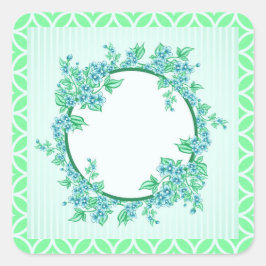 花の輪の青いミントと白の四角ステッカー スクエアシール