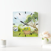 『花の輪の風景』 スクエア壁時計 (ホーム)