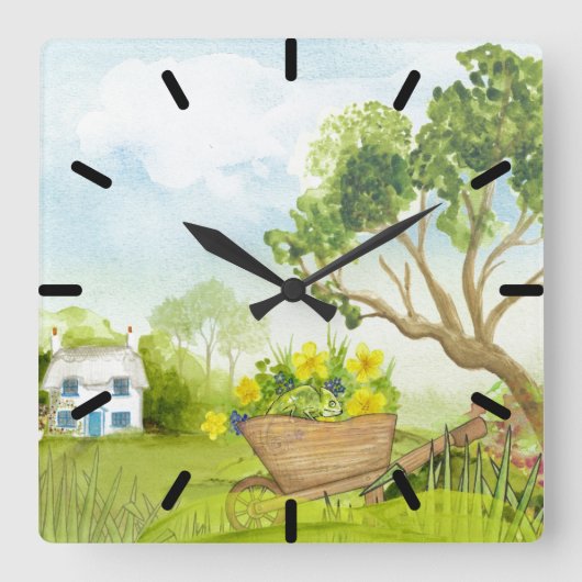 『花の輪の風景』 スクエア壁時計 (正面)