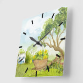 『花の輪の風景』 スクエア壁時計 (傾斜)