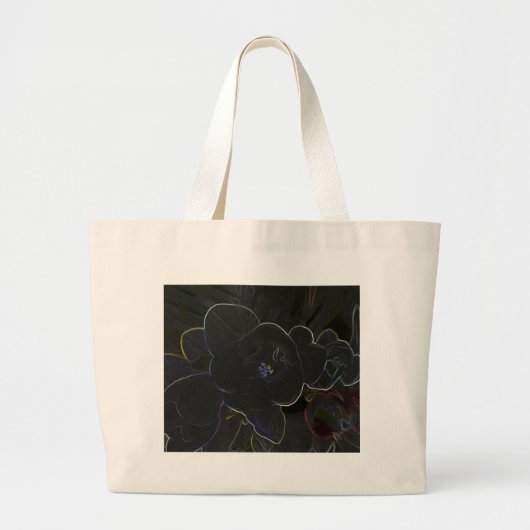 花の輪郭を描いたフリーシア ラージトートバッグ (正面)