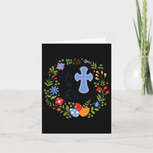 花の輪飾り 彼は復活した イエス キリスト 喜ばしいイースター カード (正面)