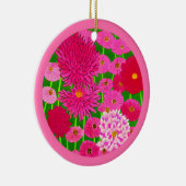 花の輪、明るい赤紫色ピンク菊 セラミックオーナメント (右)
