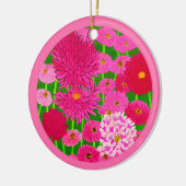 花の輪、明るい赤紫色ピンク菊 セラミックオーナメント (左)