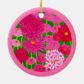 花の輪、明るい赤紫色ピンク菊 セラミックオーナメント (裏面)