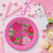 花の輪、明るい赤紫色ピンク菊 ペーパープレート (パーティー)
