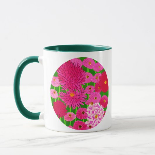 花の輪、明るい赤紫色ピンク菊 マグカップ (左)