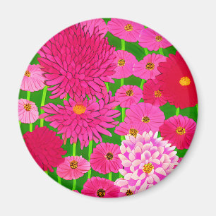 花の輪、明るい赤紫色ピンク菊 マグネット
