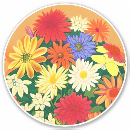 花の輪、色の付いたデイジーとアスター シール (正面)