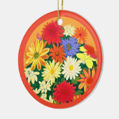 花の輪、色の付いたデイジーとアスター セラミックオーナメント (左)