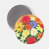 花の輪、色の付いたデイジーとアスター マグネット (正面/裏面)