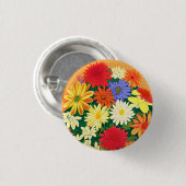 花の輪、色の付いたデイジーとアスター 缶バッジ (正面&裏面)