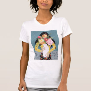 花の農場で働く女性 Tシャツ