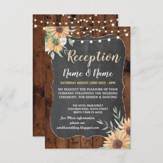 花の農村風ウェディングパーティーひまわり木 招待状 (正面/裏面)