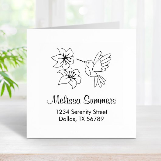 花の近くのハミングバードアドレス ラバースタンプ