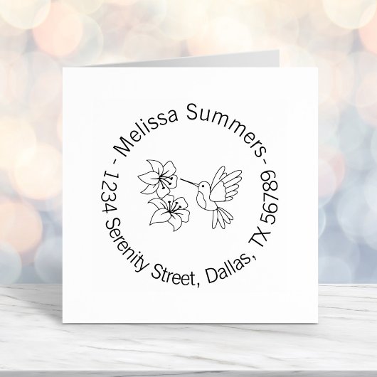花の近くのハミングバードラウンドアドレス セルフインキングスタンプ