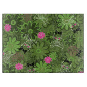 花の迷彩柄の背景のガーリーなパンクのスカル カッティングボード (正面)