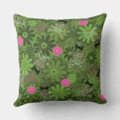 花の迷彩柄の背景のガーリーなパンクのスカル クッション (裏面)