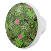 花の迷彩柄の背景のガーリーなパンクのスカル セラミックノブ (右)