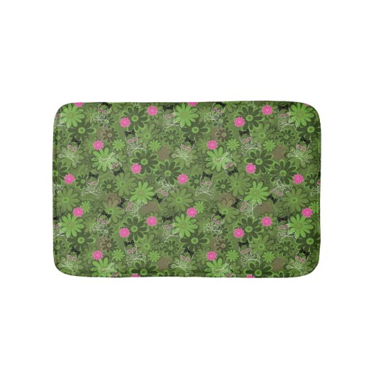 花の迷彩柄の背景のガーリーなパンクのスカル バスマット (正面)