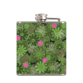 花の迷彩柄の背景のガーリーなパンクのスカル フラスク (裏面)