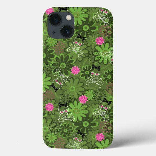 花の迷彩柄の背景のガーリーなパンクのスカル Case-Mate iPhoneケース (裏面)