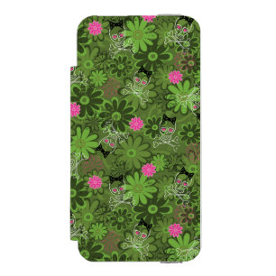 花の迷彩柄の背景のガーリーなパンクのスカル iPhone SE/5/5sウォレットケース